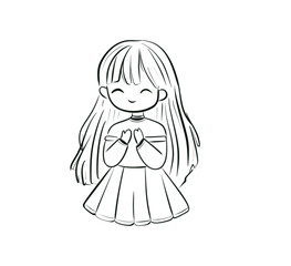 Fototapeta premium Adorable Little Girl Line Art Drawing for Coloring and Creative Kids Activities
