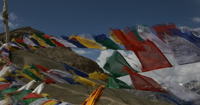 Buddhist prayer flags in the mountain, Ladakh, Namikala, India