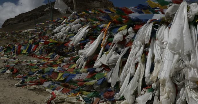 Buddhist prayer flags in the mountain, Ladakh, Namikala, India