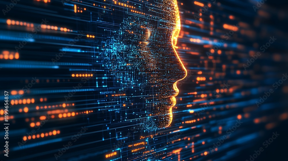 Poster digital face in a data stream: ai and the future of technology