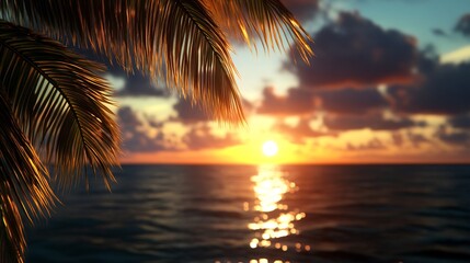 Fototapeta premium Tropical Sunset Paradise: Golden Hour Ocean View