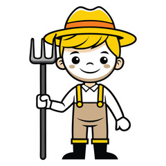 cute funny little cartoon farmer boy