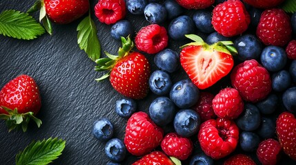 Fototapeta premium Berry farm featuring strawberries, raspberries, and blueberries, offering pickyourown farm experiences
