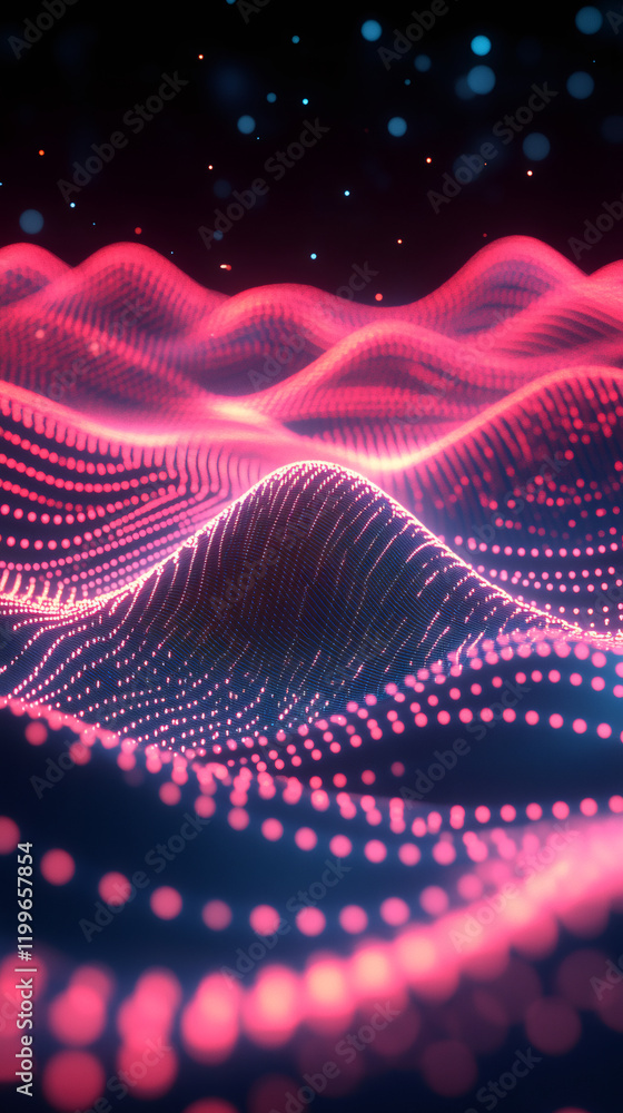 Aufkleber flowing abstract pink digital particles create a mesmerizing wave against a dark background, enhance