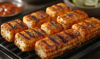 Grilled corn on cob, BBQ sauce, summer