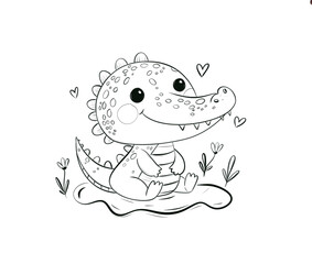 Adorable Little Crocodile Line Art Drawing for Coloring and Kids' Creative Activities