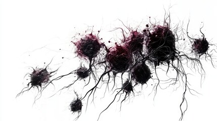 A highly detailed photorealistic image of virus and bacteria interaction, dramatic lighting, isolated on white background