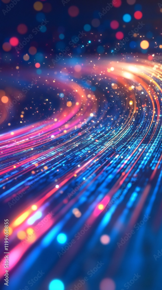 Aufkleber vibrant light trails spiraling dynamically across dark backdrop, generating visual momentum and kine