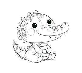 Adorable Little Crocodile Line Art Drawing for Coloring and Kids' Creative Activities