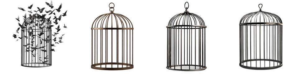 Open cage – Symbolizes liberation and freedom, breaking free from confinement. Isolated on Clear White Background Highly Detailed