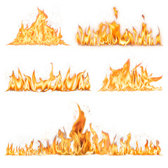 Burning flame png border sticker, realistic fire image set