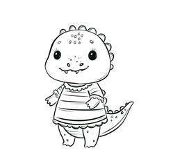 Adorable Little Crocodile Line Art Drawing for Coloring and Kids' Creative Activities