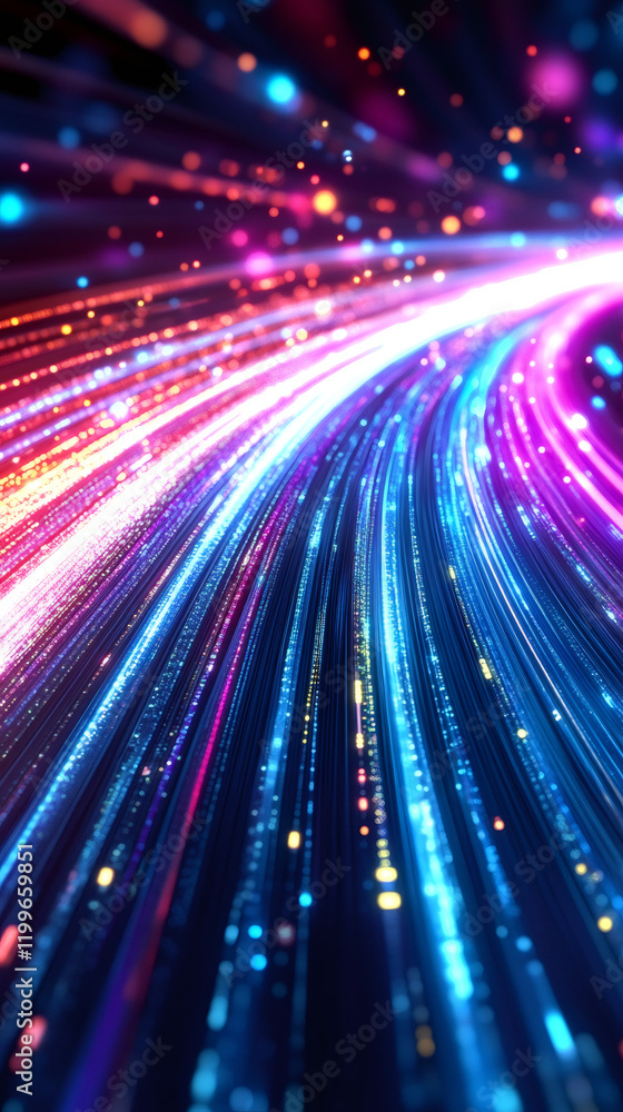 Aufkleber Digital data streams forming luminous streaks, visualizing interconnected networks and technological flow through abstract light patterns