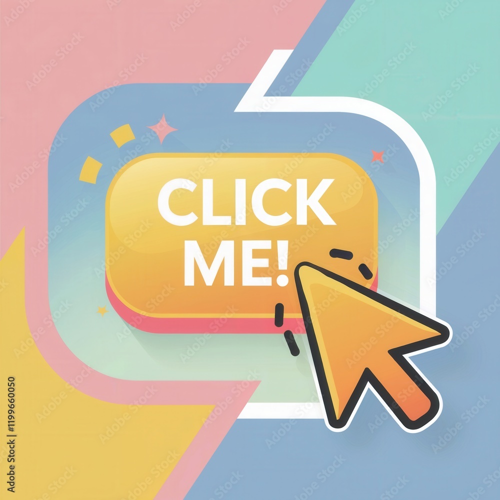 Poster click me! colorful button with cursor graphic perfect for website banners app interfaces and social 