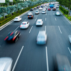 Traffic with motion blur on the street road