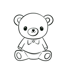 Adorable Teddy Bear Line Art Drawing with Heart and Hat for Coloring and Kids' Creative Activities