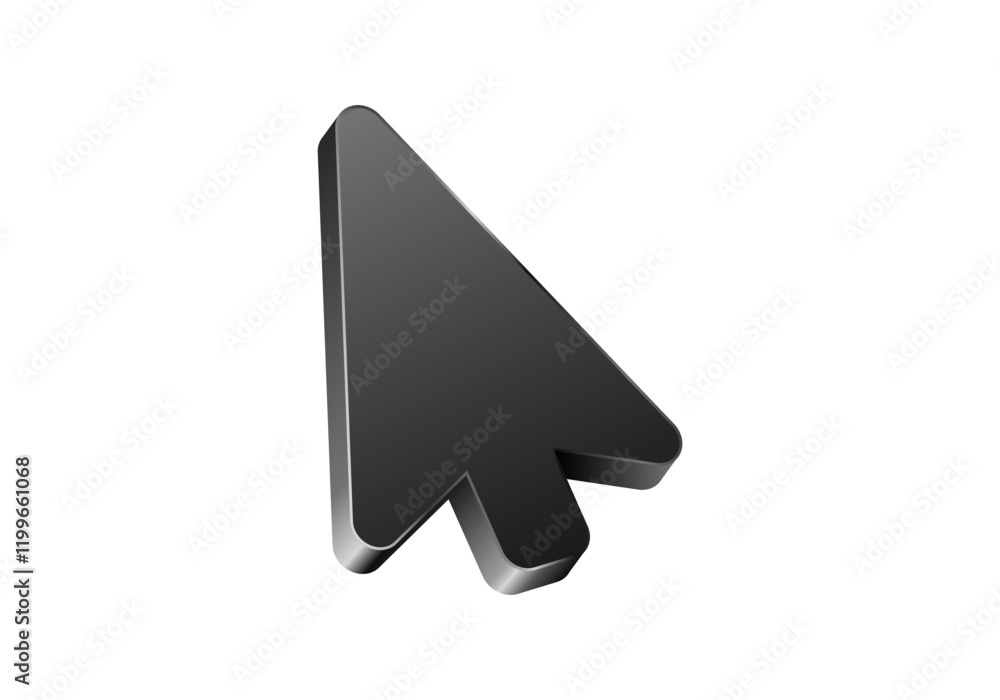 Poster a sleek, black 3d computer mouse cursor icon, perfect for digital interface design concepts.