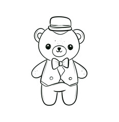 Adorable Teddy Bear Line Art Drawing with Heart and Hat for Coloring and Kids' Creative Activities