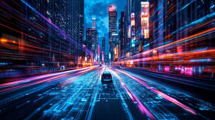 Fototapeta premium Electric vehicles driving on urban highways