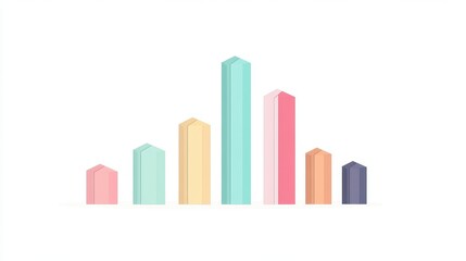 Fototapeta premium A minimalistic bar chart, business infographic, flat design, pastel palette, isolated on white background