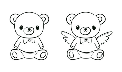 Adorable Teddy Bear Line Art Drawing with Heart and Hat for Coloring and Kids' Creative Activities