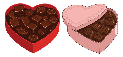 A Valentines day Box of chocolate sweets in heart shape  vector illustration