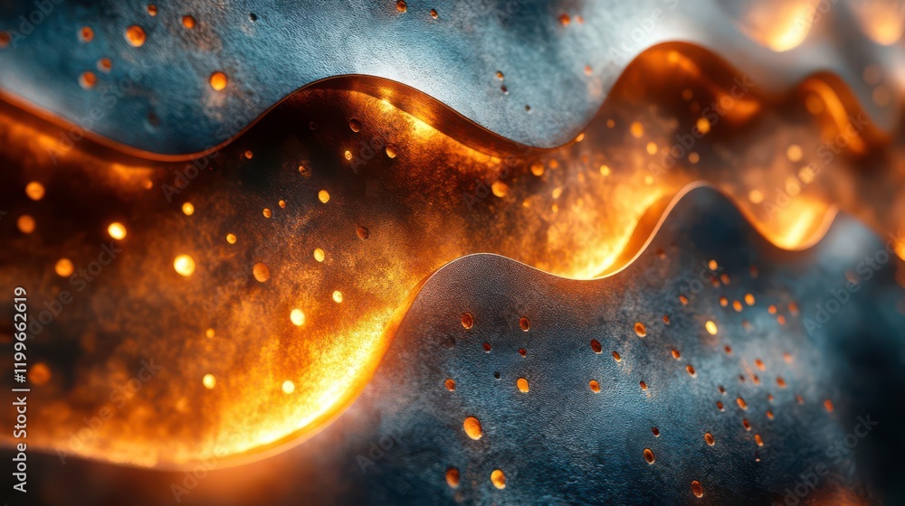 Poster a stunning abstract design featuring flowing waves and illuminated particles, creating a mesmerizing