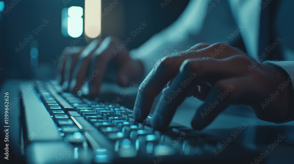 Aufkleber late night coding close-up of focused hands on a keyboard