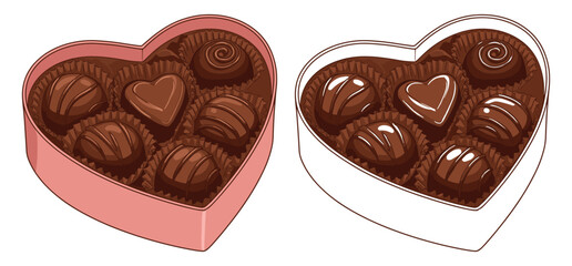 A Valentines day Box of chocolate sweets in heart shape  vector illustration