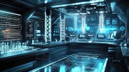Fototapeta premium Futuristic Laboratory Interior With Advanced Technology Displays