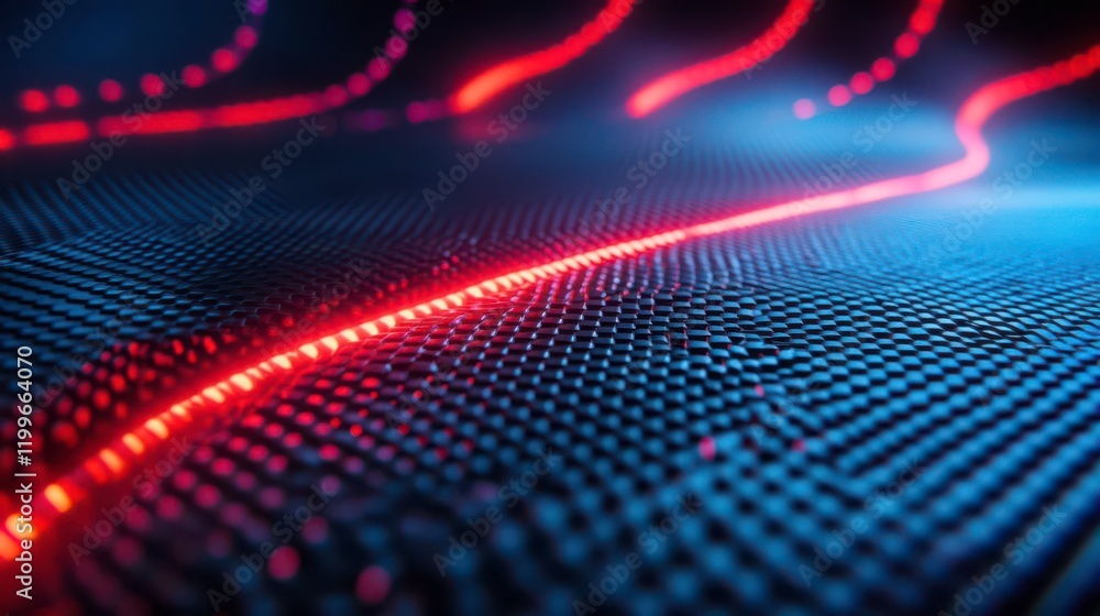 Aufkleber a vibrant abstract image featuring illuminated red lines over a textured blue background, creating a