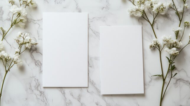 Blank cards mockup with flowers.