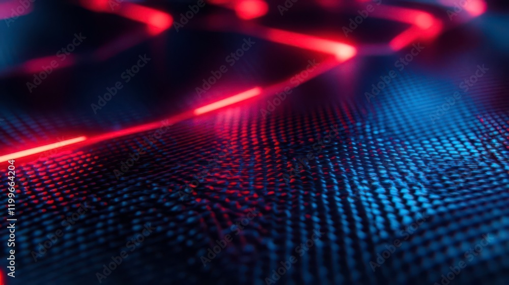 Aufkleber a close-up view of a textured surface illuminated by vibrant red and blue lights, creating a dynamic