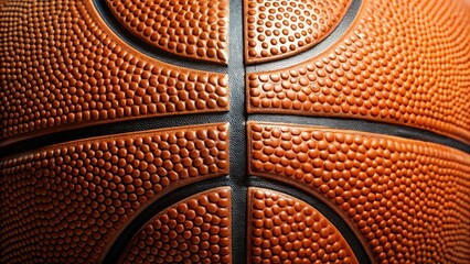 Obraz premium A close-up view of a basketball showing the textured surface with visible seams and air bubbles, balance point, leather or synthetic material, stitch pattern