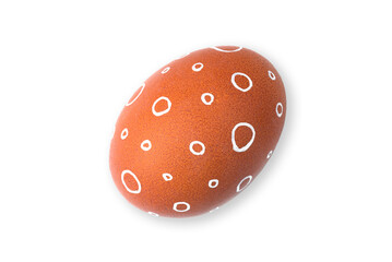 One Easter egg is a natural brown color with a minimalistic white pattern isolated on a white background.