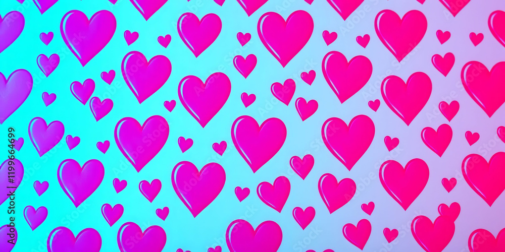 Poster a blue background with a pattern of red hearts. the hearts are scattered throughout the image, with 