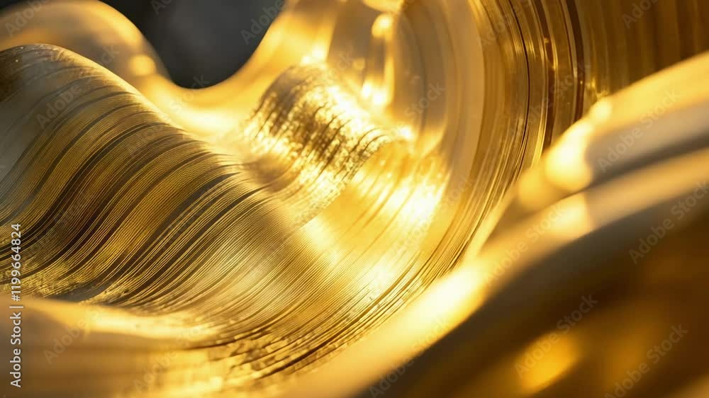 Poster golden wave of metallic texture flowing through a surface with intricate patterns and light reflecti