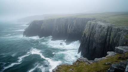 Dramatic Coastal Cliffs Ocean Waves Misty Scene