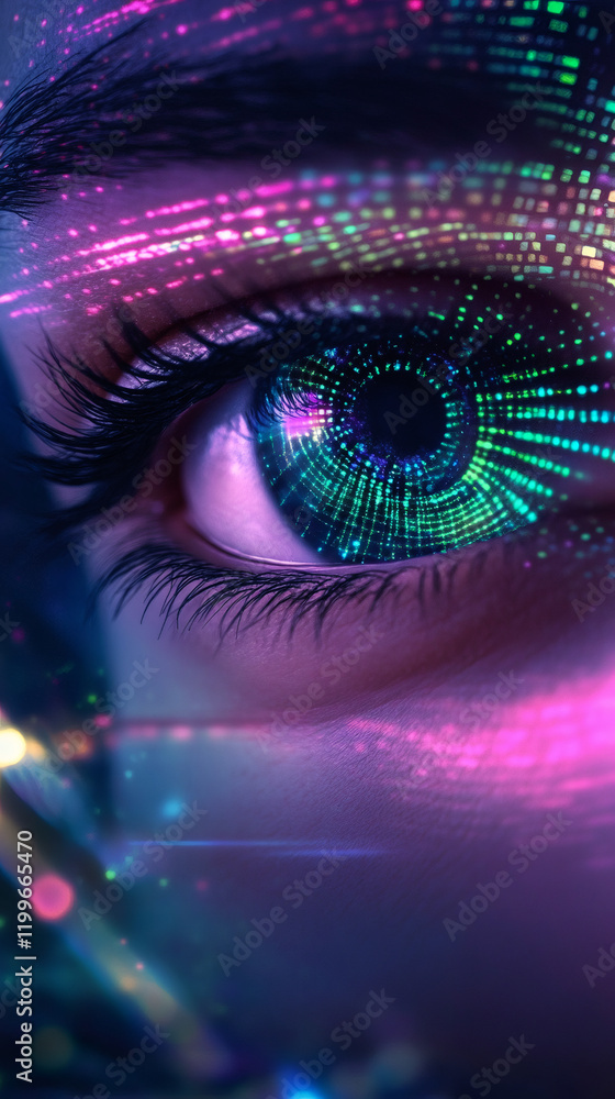 Aufkleber Close-up of an eye with digital data streams reflecting on it, creating a futuristic and technological atmosphere