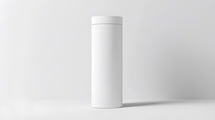 Blank mockup template of a packaging label on a tall cylindrical container with glossy texture and soft shadows.