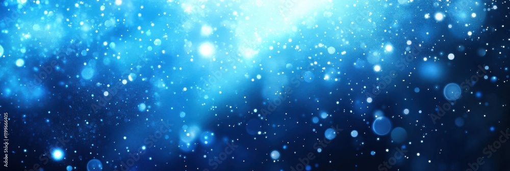Poster sparkling blue bokeh background with glowing light particles and abstract stars
