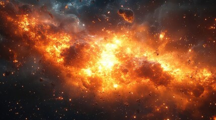 Fototapeta premium A vibrant cosmic scene depicting an explosion of stars and gas, showcasing the beauty and intensity of the universe's formation.