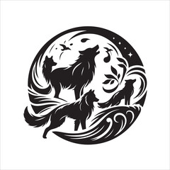 Wolves in Harmony Majestic Nature silhouette Design