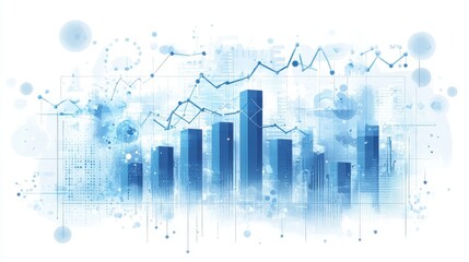 Fototapeta premium A realistic bar chart, corporate finance theme, realistic textures, professional blue tones, isolated on white background