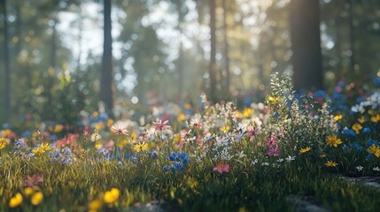 Obraz premium Enchanted Forest Meadow Tapestry of Wildflowers