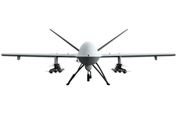 Military drone equipped with weapons ready for operation during daylight hours isolated on transparent background