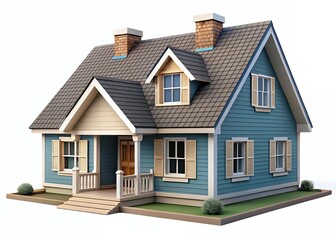 house isolated on white model showcasing a modern house surrounded by lush greenery and natural elements.