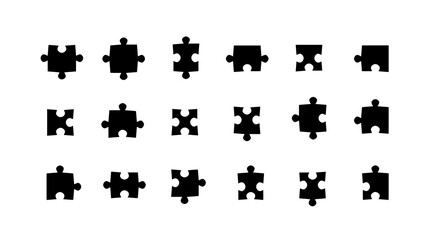 Naklejka premium Puzzle pieces icon set - vector isolated object set. Simple jigsaw puzzle pieces illustration. Flat design.