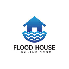 House flood icon Logo. River water natural disaster damage home vector icon.