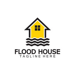 Fototapeta premium House flood icon Logo. River water natural disaster damage home vector icon.